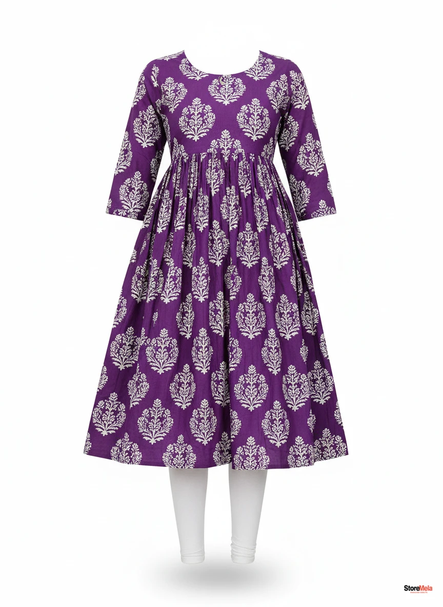 Women’s Printed Rayon Anarkali Kurti – Three-Quarter Sleeve Party Wear Ethnic Dress (XS–5XL)