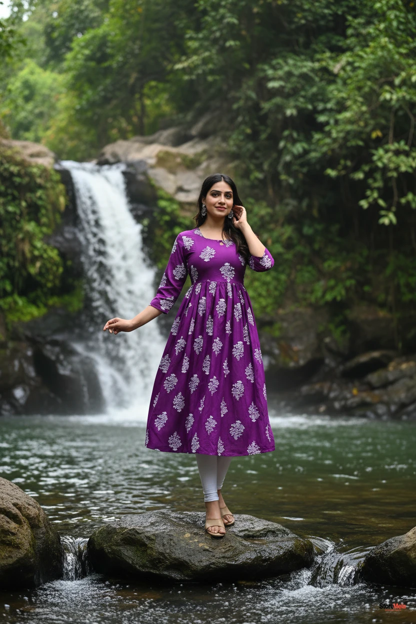 Women’s Printed Rayon Anarkali Kurti – Three-Quarter Sleeve Party Wear Ethnic Dress (XS–5XL)