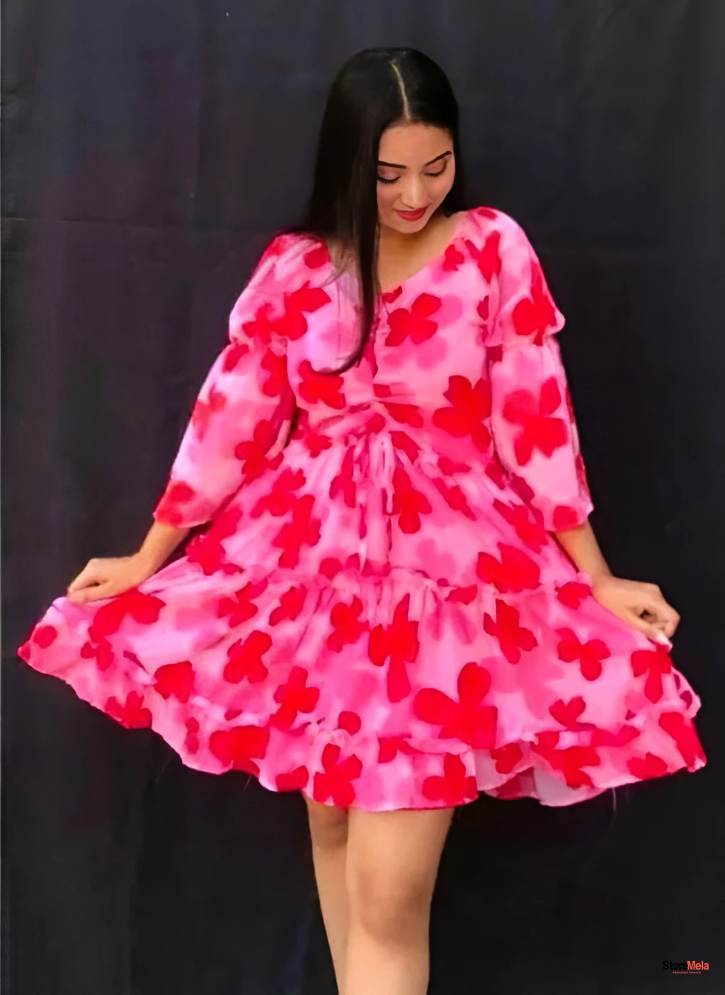 Women’s Printed Poly Crepe Dress – Three-Quarter Sleeve Casual & Party Wear Dress